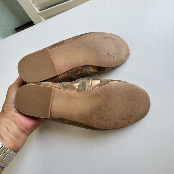 Sam Edelman Ballerina Flats Size 6 Felicia Leather Brown Rose Gold Stripes - Picture 7 of 10